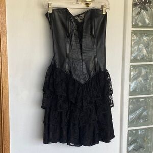 Strapless Black Dress with Lace ,Leather accents. , imported Fabric Vintage